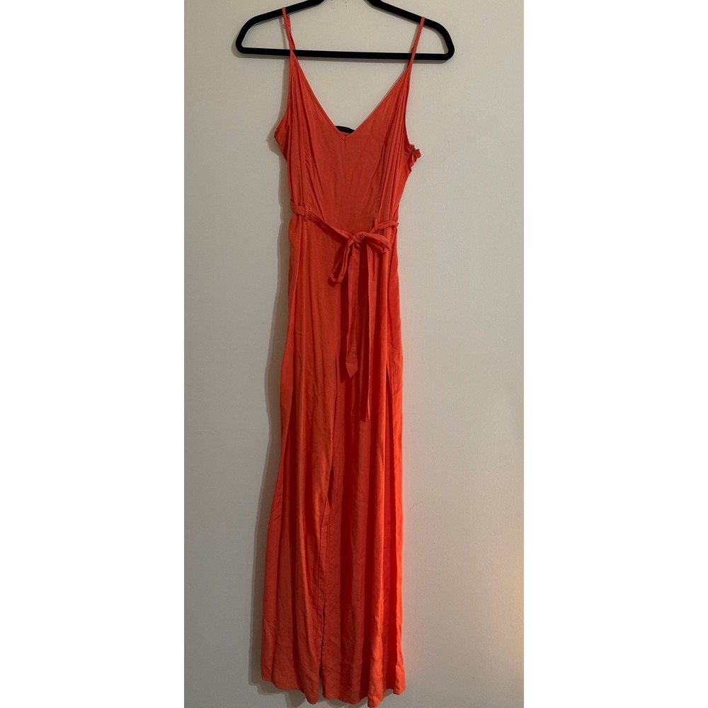 Forever 21 Coral Orange Wide Leg Jumpsuit Cotton V-Neck Spaghetti Strap Medium